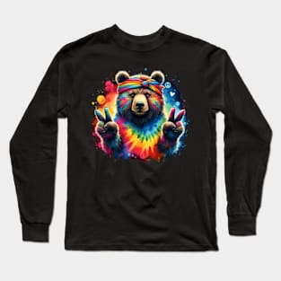 Tie-Dye Bear Peace Sign Hippie Long Sleeve T-Shirt